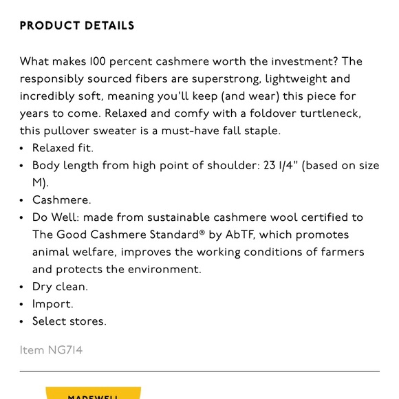 NWT Madewell Cashmere Turtleneck Pullover Sweater-Small - Picture 5 of 11